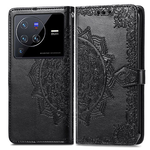 Coque Portefeuille Motif Fantaisie Livre Cuir Etui Clapet pour Vivo X80 Pro 5G Noir