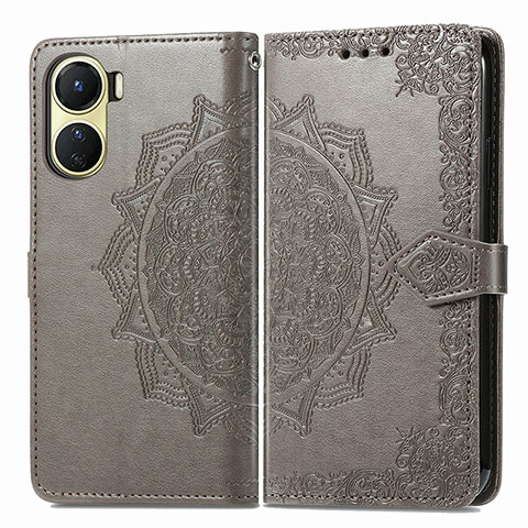 Coque Portefeuille Motif Fantaisie Livre Cuir Etui Clapet pour Vivo Y02S Gris