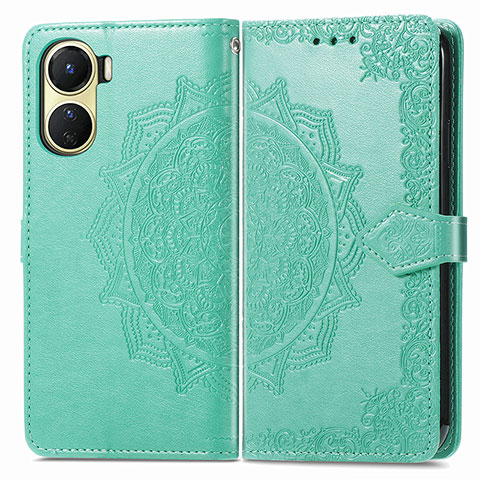 Coque Portefeuille Motif Fantaisie Livre Cuir Etui Clapet pour Vivo Y02S Vert