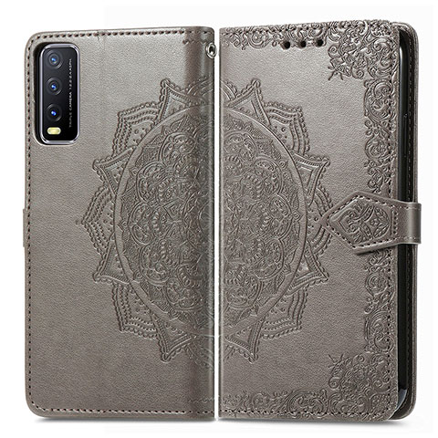 Coque Portefeuille Motif Fantaisie Livre Cuir Etui Clapet pour Vivo Y11s Gris