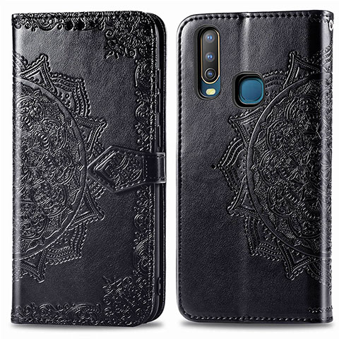 Coque Portefeuille Motif Fantaisie Livre Cuir Etui Clapet pour Vivo Y12 Noir