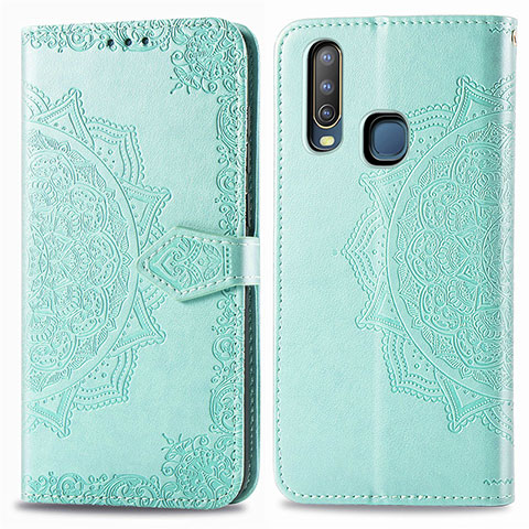 Coque Portefeuille Motif Fantaisie Livre Cuir Etui Clapet pour Vivo Y12 Vert