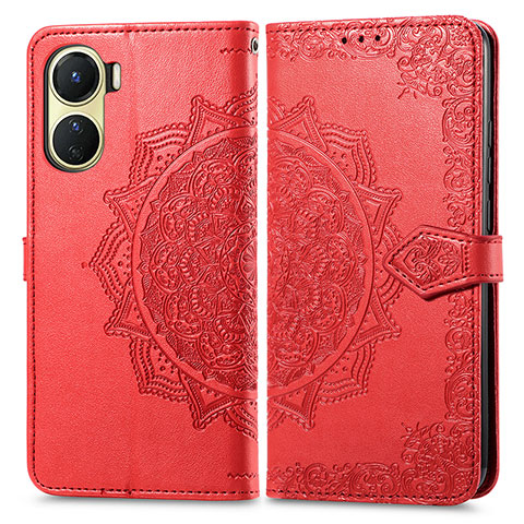 Coque Portefeuille Motif Fantaisie Livre Cuir Etui Clapet pour Vivo Y16 Rouge