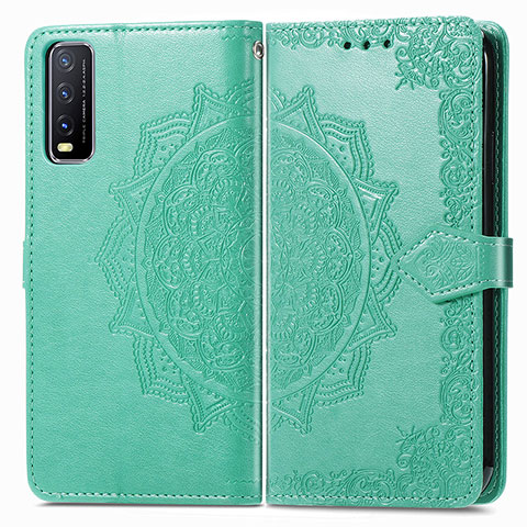 Coque Portefeuille Motif Fantaisie Livre Cuir Etui Clapet pour Vivo Y20G Vert