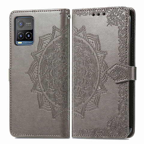 Coque Portefeuille Motif Fantaisie Livre Cuir Etui Clapet pour Vivo Y21a Gris