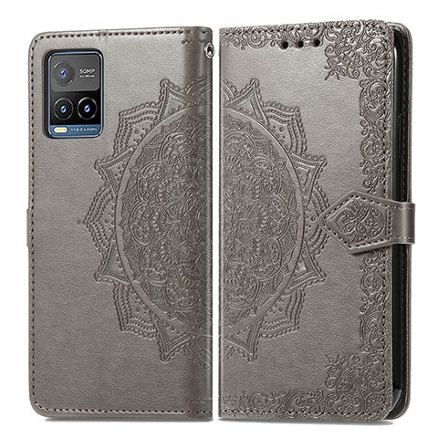 Coque Portefeuille Motif Fantaisie Livre Cuir Etui Clapet pour Vivo Y21G Gris