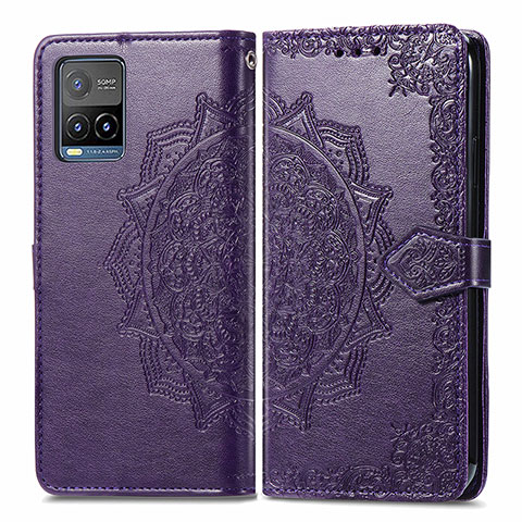 Coque Portefeuille Motif Fantaisie Livre Cuir Etui Clapet pour Vivo Y21G Violet