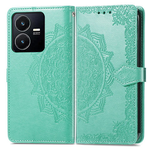 Coque Portefeuille Motif Fantaisie Livre Cuir Etui Clapet pour Vivo Y22 Vert