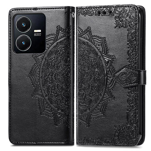 Coque Portefeuille Motif Fantaisie Livre Cuir Etui Clapet pour Vivo Y22s Noir