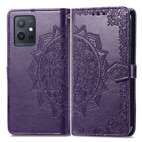 Coque Portefeuille Motif Fantaisie Livre Cuir Etui Clapet pour Vivo Y30 5G Violet