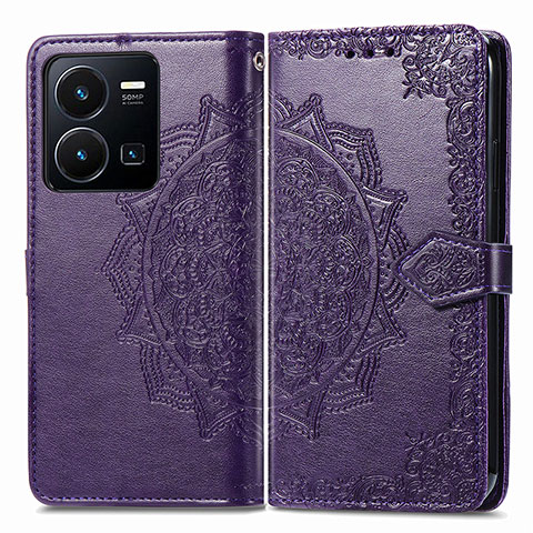 Coque Portefeuille Motif Fantaisie Livre Cuir Etui Clapet pour Vivo Y35 4G Violet