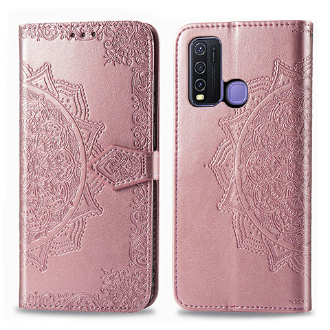 Coque Portefeuille Motif Fantaisie Livre Cuir Etui Clapet pour Vivo Y50 Or Rose