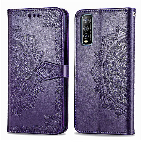 Coque Portefeuille Motif Fantaisie Livre Cuir Etui Clapet pour Vivo Y50t Violet