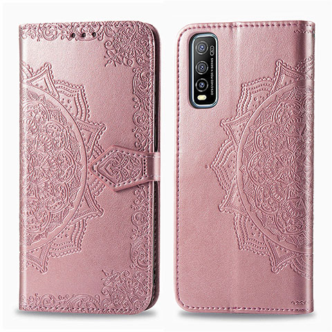 Coque Portefeuille Motif Fantaisie Livre Cuir Etui Clapet pour Vivo Y70S 5G Or Rose