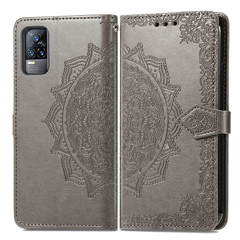 Coque Portefeuille Motif Fantaisie Livre Cuir Etui Clapet pour Vivo Y73 (2021) Gris