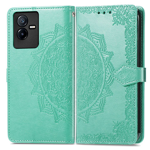 Coque Portefeuille Motif Fantaisie Livre Cuir Etui Clapet pour Vivo Y73t Vert