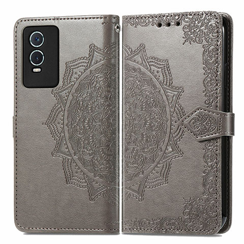 Coque Portefeuille Motif Fantaisie Livre Cuir Etui Clapet pour Vivo Y74s 5G Gris