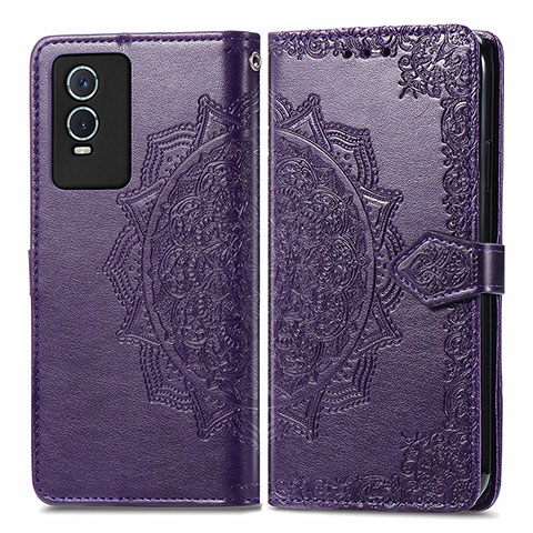 Coque Portefeuille Motif Fantaisie Livre Cuir Etui Clapet pour Vivo Y74s 5G Violet