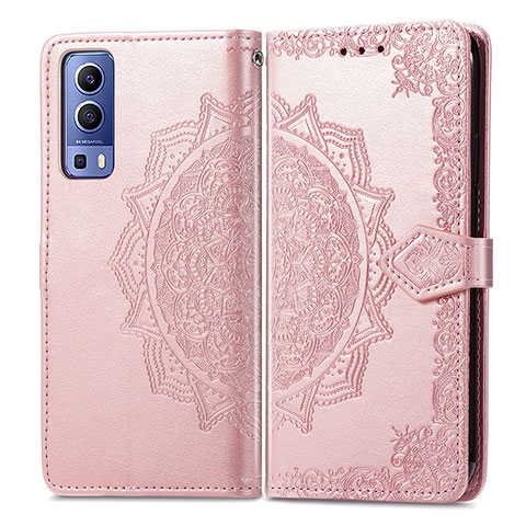 Coque Portefeuille Motif Fantaisie Livre Cuir Etui Clapet pour Vivo Y75s 5G Or Rose