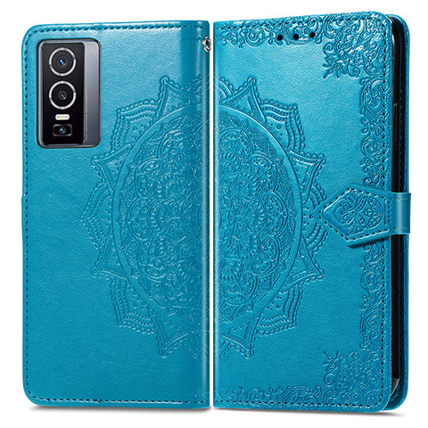 Coque Portefeuille Motif Fantaisie Livre Cuir Etui Clapet pour Vivo Y76 5G Bleu