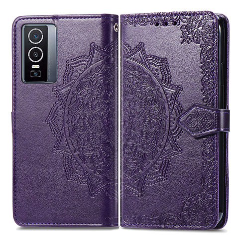 Coque Portefeuille Motif Fantaisie Livre Cuir Etui Clapet pour Vivo Y76 5G Violet