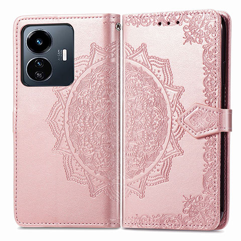 Coque Portefeuille Motif Fantaisie Livre Cuir Etui Clapet pour Vivo Y77e 5G Or Rose