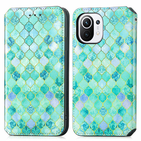 Coque Portefeuille Motif Fantaisie Livre Cuir Etui Clapet pour Xiaomi Mi 11 5G Vert