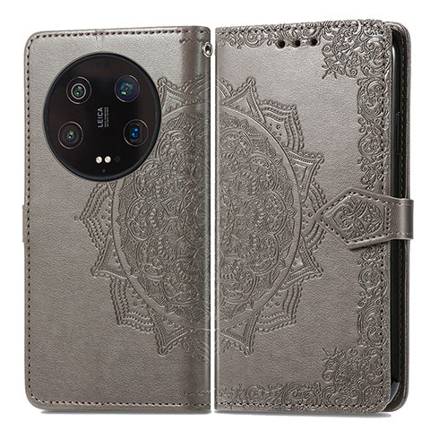 Coque Portefeuille Motif Fantaisie Livre Cuir Etui Clapet pour Xiaomi Mi 13 Ultra 5G Gris