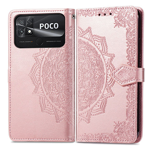 Coque Portefeuille Motif Fantaisie Livre Cuir Etui Clapet pour Xiaomi Poco C40 Or Rose