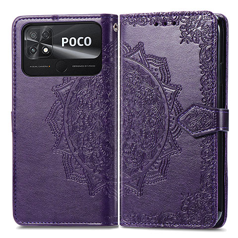 Coque Portefeuille Motif Fantaisie Livre Cuir Etui Clapet pour Xiaomi Poco C40 Violet