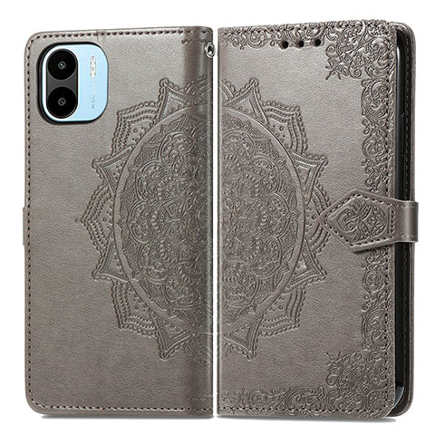 Coque Portefeuille Motif Fantaisie Livre Cuir Etui Clapet pour Xiaomi Poco C50 Gris