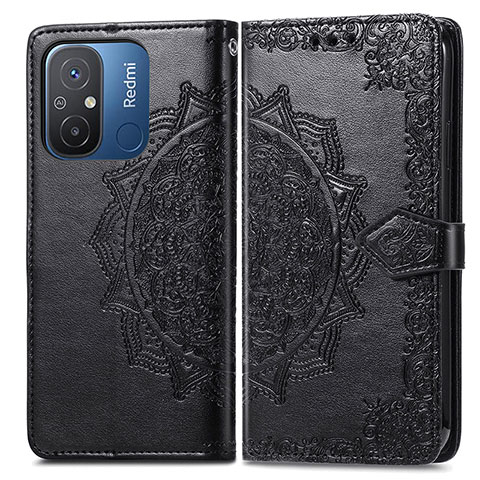 Coque Portefeuille Motif Fantaisie Livre Cuir Etui Clapet pour Xiaomi Poco C55 Noir