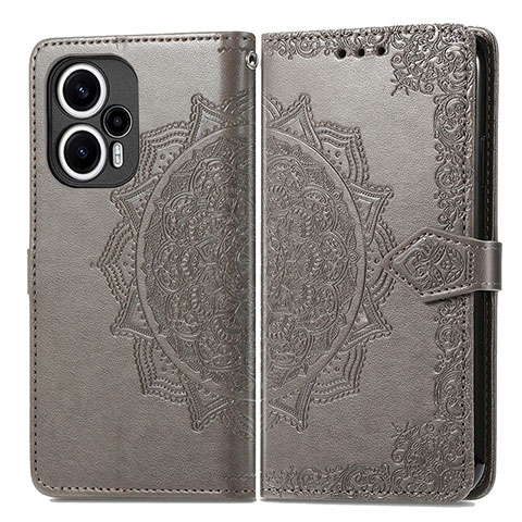 Coque Portefeuille Motif Fantaisie Livre Cuir Etui Clapet pour Xiaomi Poco F5 5G Gris