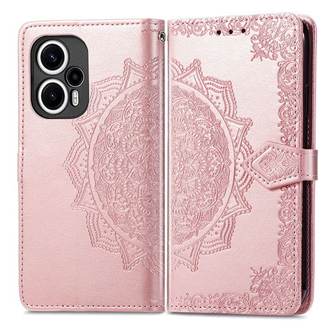 Coque Portefeuille Motif Fantaisie Livre Cuir Etui Clapet pour Xiaomi Poco F5 5G Or Rose