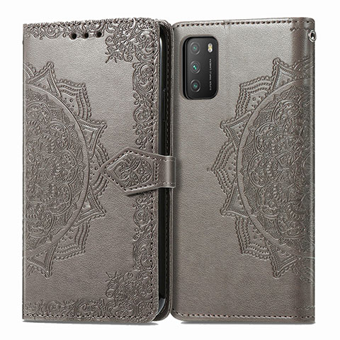 Coque Portefeuille Motif Fantaisie Livre Cuir Etui Clapet pour Xiaomi Poco M3 Gris