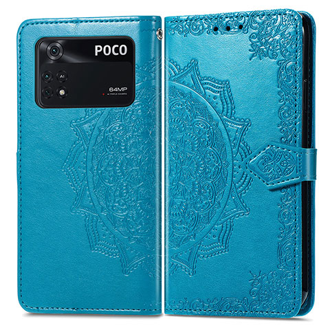 Coque Portefeuille Motif Fantaisie Livre Cuir Etui Clapet pour Xiaomi Poco M4 Pro 4G Bleu