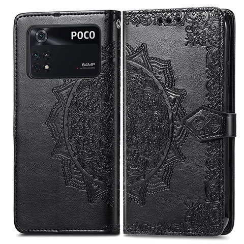 Coque Portefeuille Motif Fantaisie Livre Cuir Etui Clapet pour Xiaomi Poco M4 Pro 4G Noir