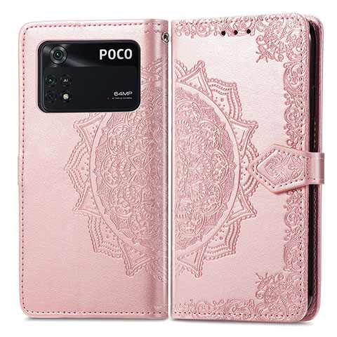 Coque Portefeuille Motif Fantaisie Livre Cuir Etui Clapet pour Xiaomi Poco M4 Pro 4G Or Rose