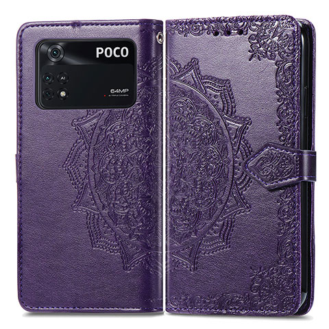 Coque Portefeuille Motif Fantaisie Livre Cuir Etui Clapet pour Xiaomi Poco M4 Pro 4G Violet