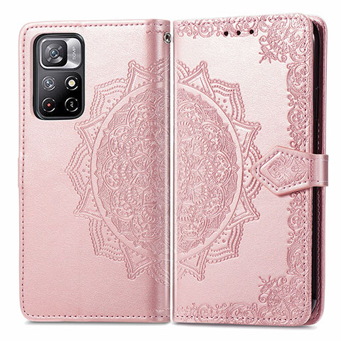 Coque Portefeuille Motif Fantaisie Livre Cuir Etui Clapet pour Xiaomi Poco M4 Pro 5G Or Rose