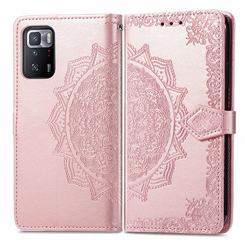 Coque Portefeuille Motif Fantaisie Livre Cuir Etui Clapet pour Xiaomi Poco X3 GT 5G Or Rose