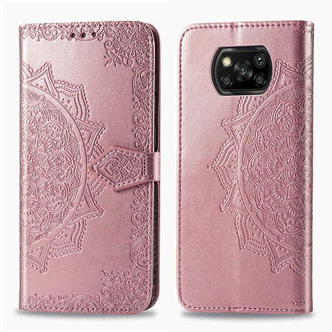 Coque Portefeuille Motif Fantaisie Livre Cuir Etui Clapet pour Xiaomi Poco X3 NFC Or Rose