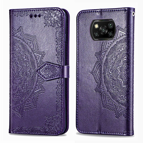 Coque Portefeuille Motif Fantaisie Livre Cuir Etui Clapet pour Xiaomi Poco X3 NFC Violet