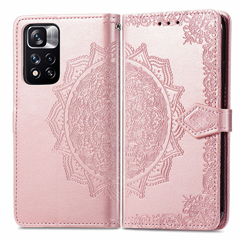 Coque Portefeuille Motif Fantaisie Livre Cuir Etui Clapet pour Xiaomi Poco X4 NFC Or Rose