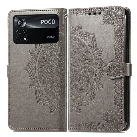 Coque Portefeuille Motif Fantaisie Livre Cuir Etui Clapet pour Xiaomi Poco X4 Pro 5G Gris