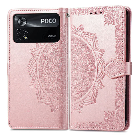 Coque Portefeuille Motif Fantaisie Livre Cuir Etui Clapet pour Xiaomi Poco X4 Pro 5G Or Rose