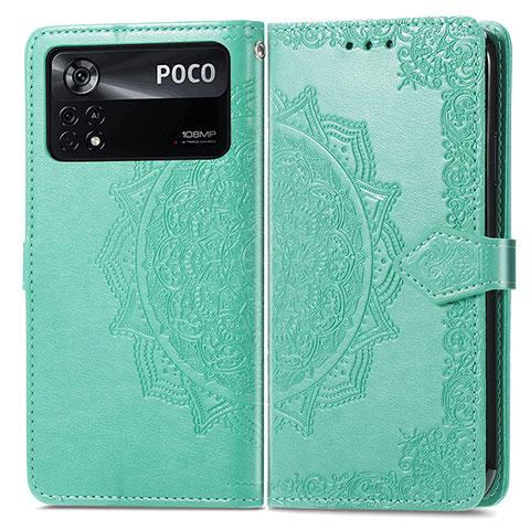 Coque Portefeuille Motif Fantaisie Livre Cuir Etui Clapet pour Xiaomi Poco X4 Pro 5G Vert