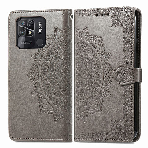 Coque Portefeuille Motif Fantaisie Livre Cuir Etui Clapet pour Xiaomi Redmi 10 Power Gris