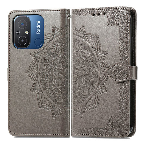 Coque Portefeuille Motif Fantaisie Livre Cuir Etui Clapet pour Xiaomi Redmi 11A 4G Gris