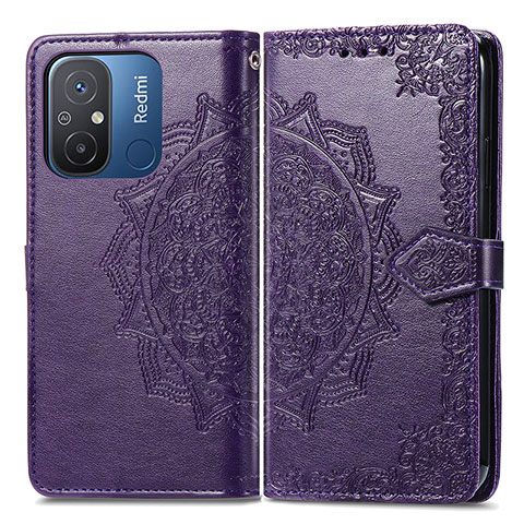 Coque Portefeuille Motif Fantaisie Livre Cuir Etui Clapet pour Xiaomi Redmi 11A 4G Violet